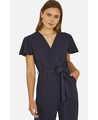 Yumi Women's Sparkle Stretch Wrap Over Jumpsuit