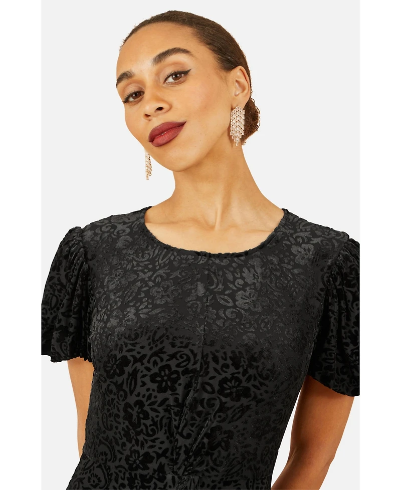 Yumi Women's Velvet Twist Waist Midi Dress