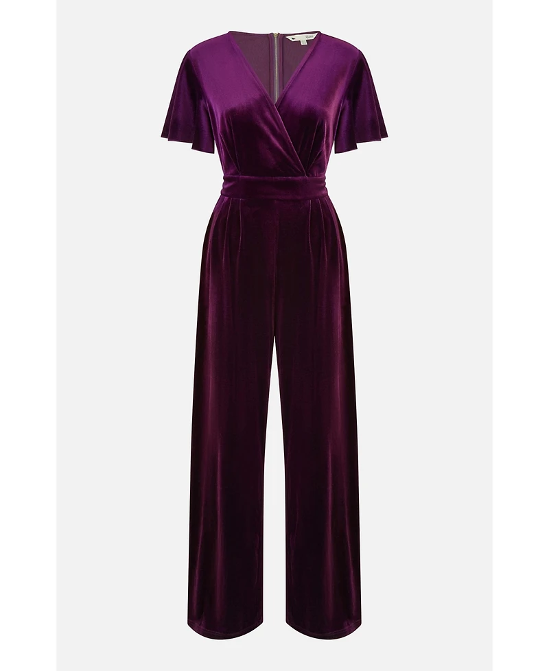 Yumi Women's Angel Sleeve Velvet Jumpsuit