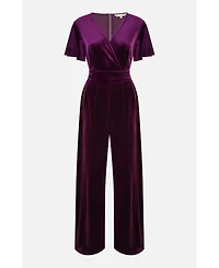 Yumi Women's Angel Sleeve Velvet Jumpsuit