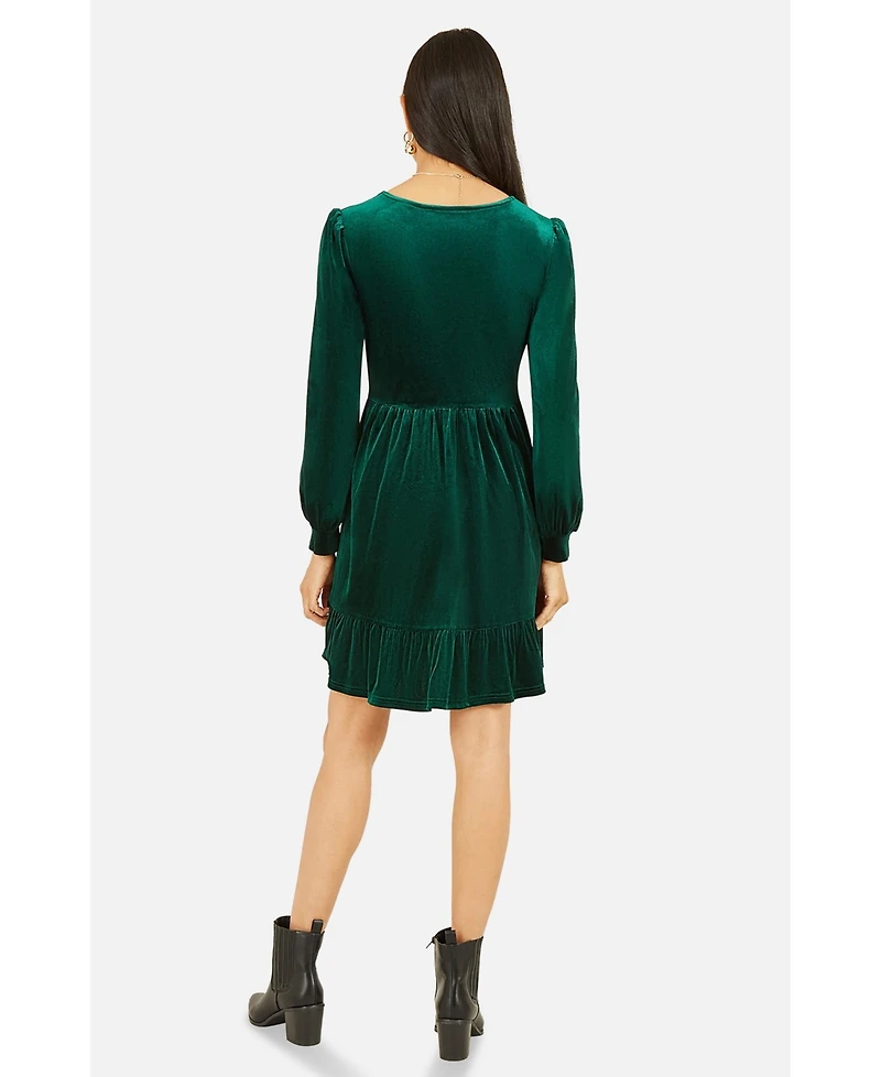 Yumi Women's Velvet Long Sleeve Skater Dress