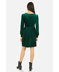 Yumi Women's Velvet Long Sleeve Skater Dress