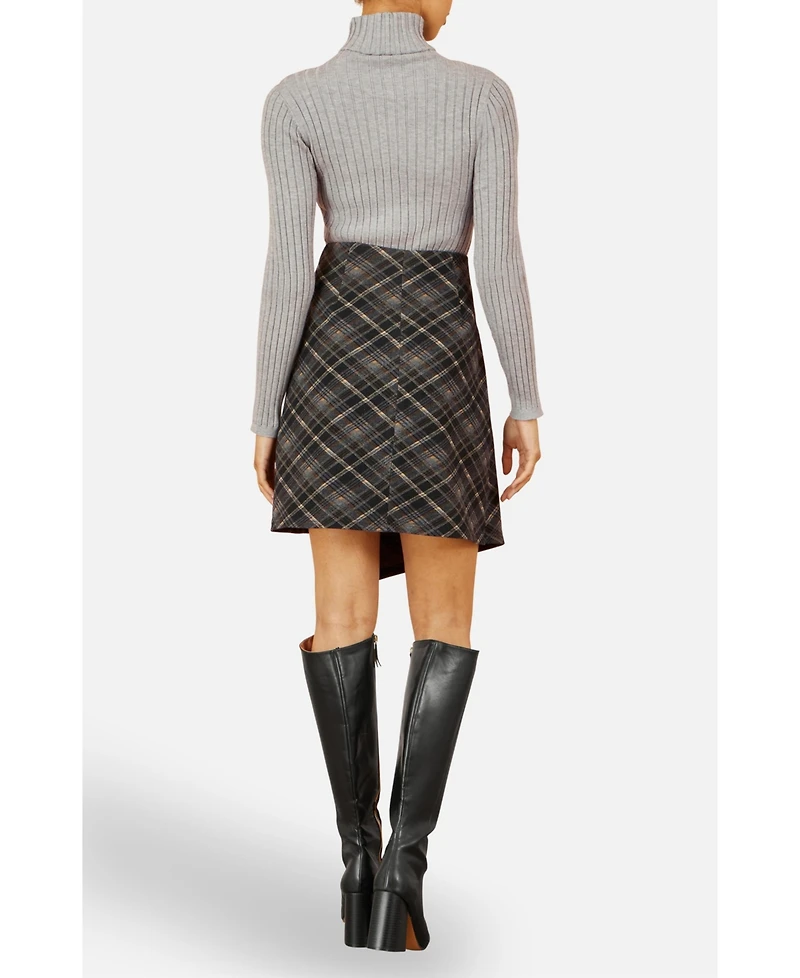 Yumi Women's Check Wrap Skirt With Buckle