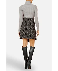 Yumi Women's Check Wrap Skirt With Buckle