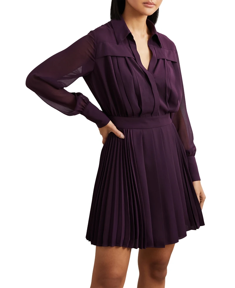 Reiss Women's Pleated Sheer-Sleeve Mini Dress