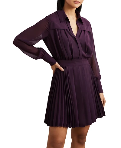 Reiss Women's Pleated Sheer-Sleeve Mini Dress