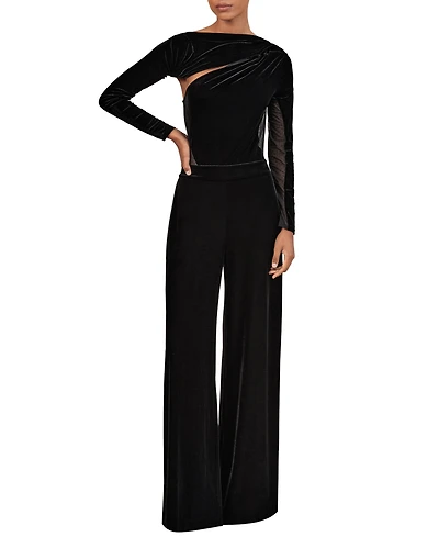 Reiss Women's Velvet Sheer-Panel Wide-Leg Jumpsuit