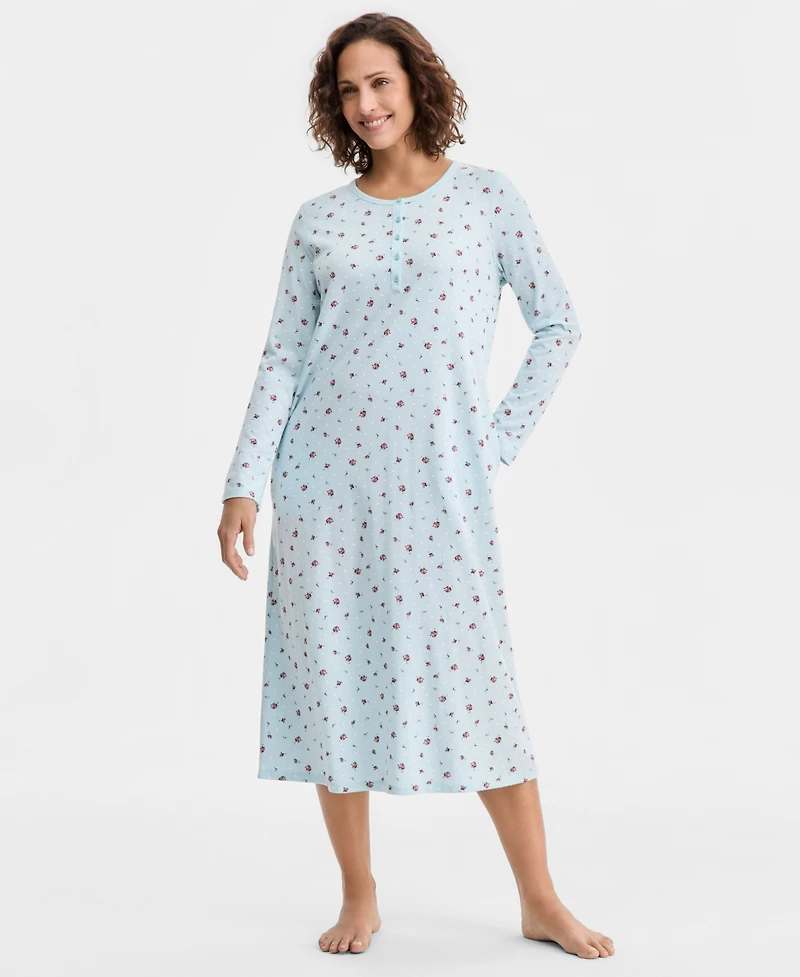 Charter Club Women's Cotton Long-Sleeve Nightgown, Created for Macy's