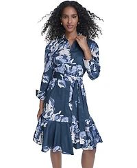 Calvin Klein Petite Printed Long-Sleeve Shirtdress