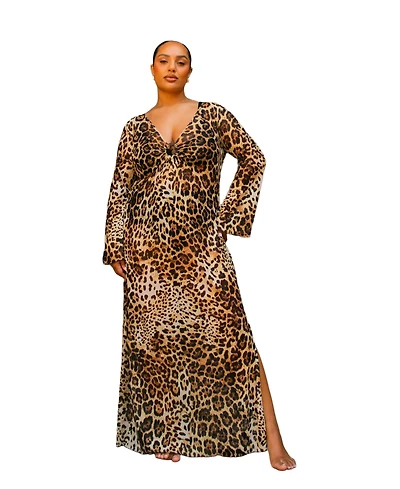 Fashion-szn Curve Women's Curve Leopard Print Ring Detail Kaftan