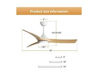 Sofucor 52-inch Modern White Standard 3-Blade Ceiling Fan With Remote and Led Light