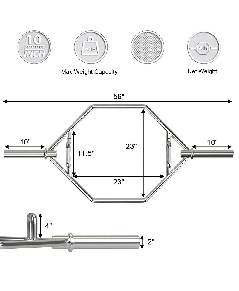 Skonyon 56 Inch Olympic Hexagon Deadlift Trap Bar with Folding Grips Powerlifting