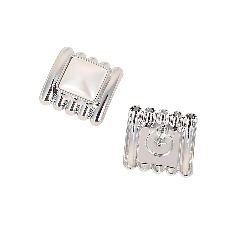 Women's The Ribbed-Diane Stud Earrings - Chrome Silver
