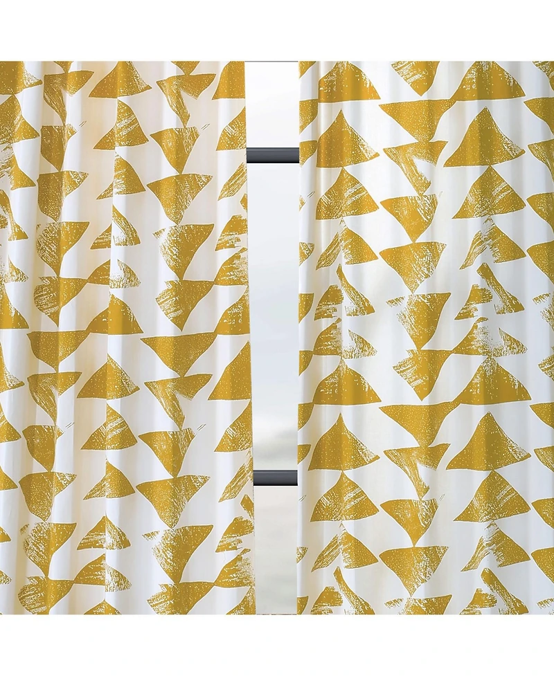 Half Price Drapes Triad Gold Geometric Printed Cotton Room Darkening Curtain