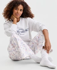 State Of Day Womens Terry Crewneck Sweatshirt Poplin Pajama Pants Macys Exclusive