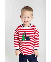 Florence Eiseman Toddler Boys Stripe Knit Shirt With Dino And Christmas Tree
