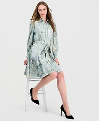 Anne Klein Women's Printed Long-Sleeve Shirtdress