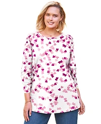 Woman Within Plus Perfect Printed Long-Sleeve Crewneck Tee