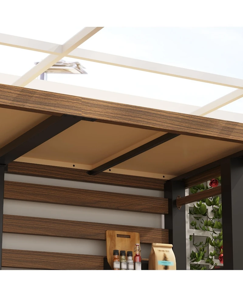 Homsee 8x5 Ft Galvanized Steel Frame Stainless Steel Tabletop Cedar Roof Outdoor Bar