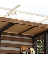 Homsee 8x5 Ft Galvanized Steel Frame Stainless Steel Tabletop Cedar Roof Outdoor Bar