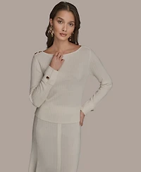 Donna Karan New York Women's Long Sleeves Button Detail Sweater
