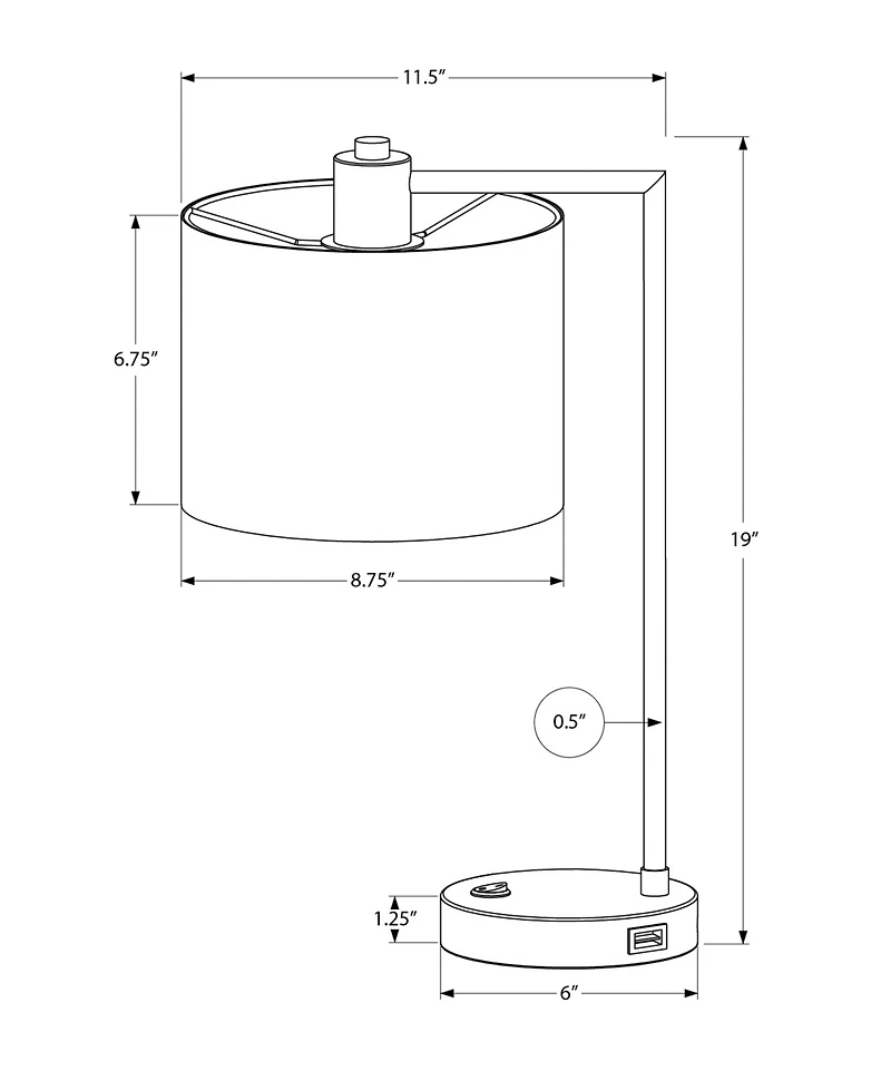 Monarch Specialties Lighting 19" Metal Table Lamp