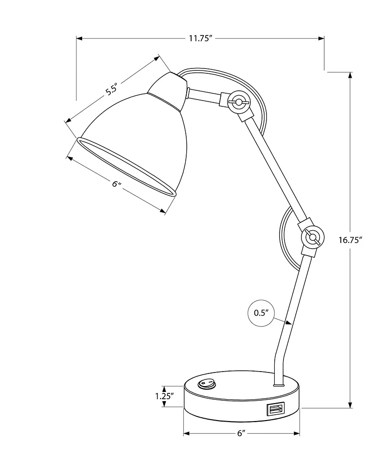 Monarch Specialties Lighting 17" Metal Table Lamp