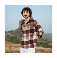 Campus Sutra Men's Mocha Brown Plaid Oversized Shirt