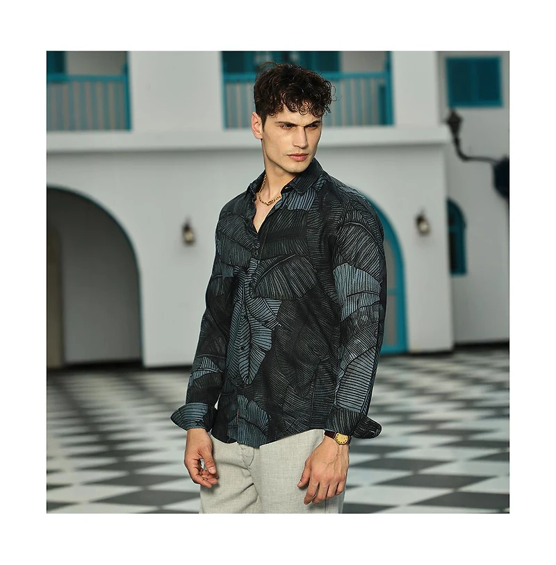 Campus Sutra Men's Viridian Green Foliage-Outline Shirt