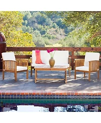 Streamdale Furniture Acacia Wood Outdoor Chat Set of 4 with Water-Resistant Cushions