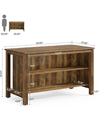 Tribesigns Kitchen Island with Storage, 59-Inch Large Farmhouse Stationary Island Table, Rustic Brown