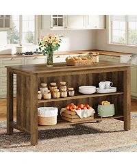 Tribesigns Kitchen Island with Storage, 59-Inch Large Farmhouse Stationary Island Table, Rustic Brown
