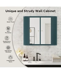 Clihome Green Wall-Mounted Bathroom Cabinet with Mirror – Ideal for Bathroom, Living Room, Kitchen & Dining Area