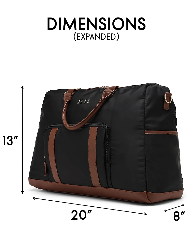 Elle Luxe Journey 13" Twill and Faux Leather Weekender Duffel Bag