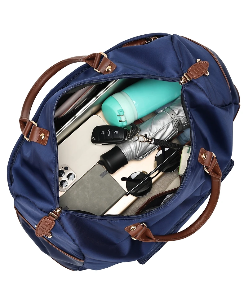 Elle Luxe Journey 13" Twill and Faux Leather Weekender Duffel Bag
