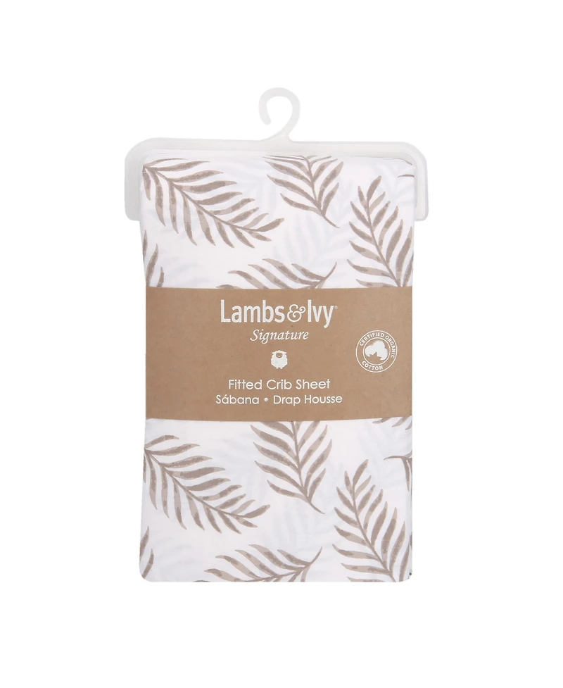 Lambs & Ivy Signature Taupe Leaves Print Organic Cotton Fitted Crib Sheet