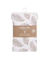 Lambs & Ivy Signature Taupe Leaves Print Organic Cotton Fitted Crib Sheet