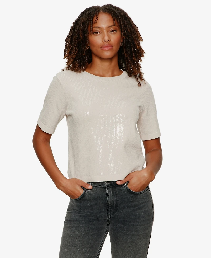 Sanctuary Women's Sparkle Sequin Short-Sleeve Sweater