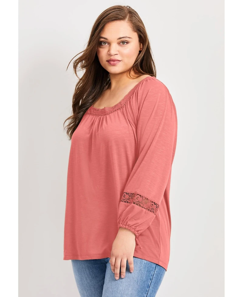 Avenue Women's Plus Crochet Trim Top
