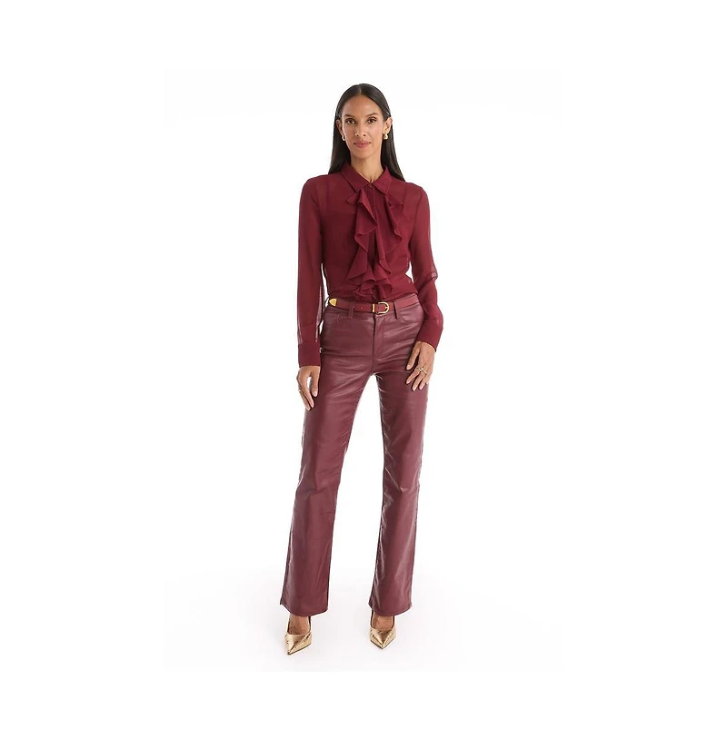 The Noli Shop Women's Georgia Semi-Sheer Blouse - Burgundy