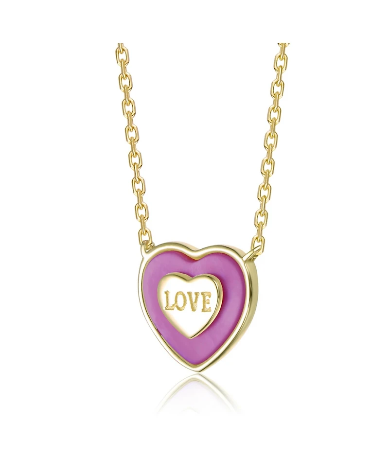 GiGiGirl 14K Gold Plated with White Mother Of Pearl or Purple Enamel & "Love" Inscription Heart Design Necklace