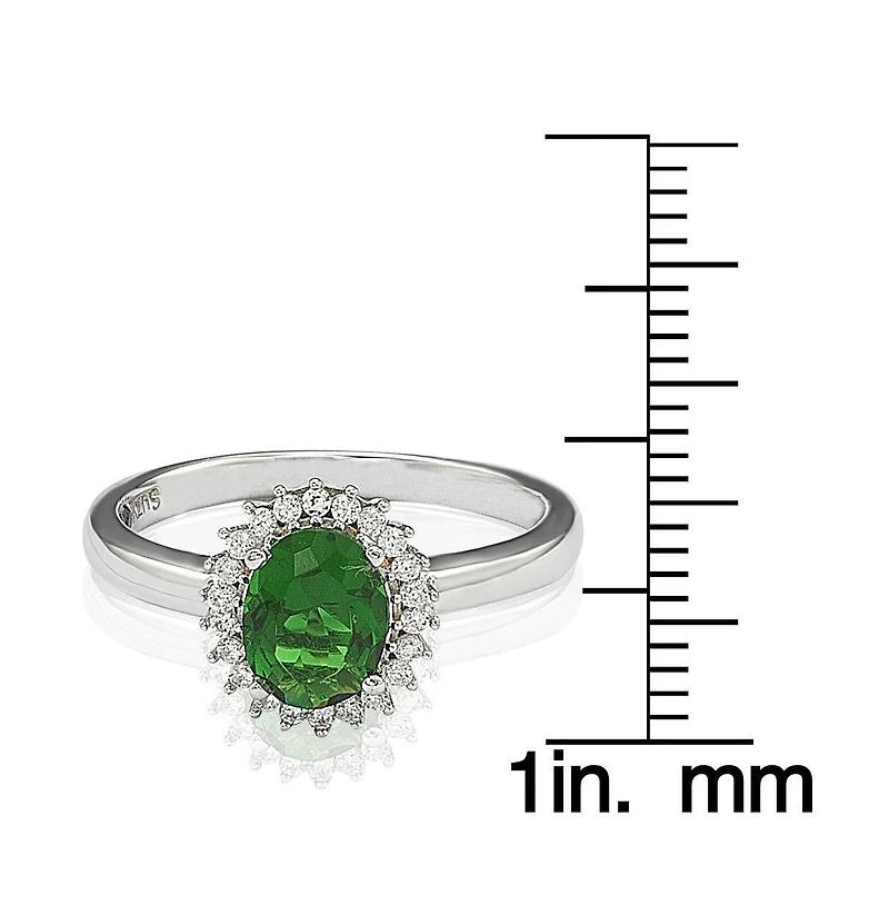 Suzy Levian Sterling Silver Cubic Zirconia Green Oval Halo Ring