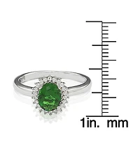 Suzy Levian Sterling Silver Cubic Zirconia Green Oval Halo Ring