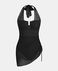 Cupshe Women's U-Wire Neck Halter Drawstring Mesh One Piece Swim Dress
