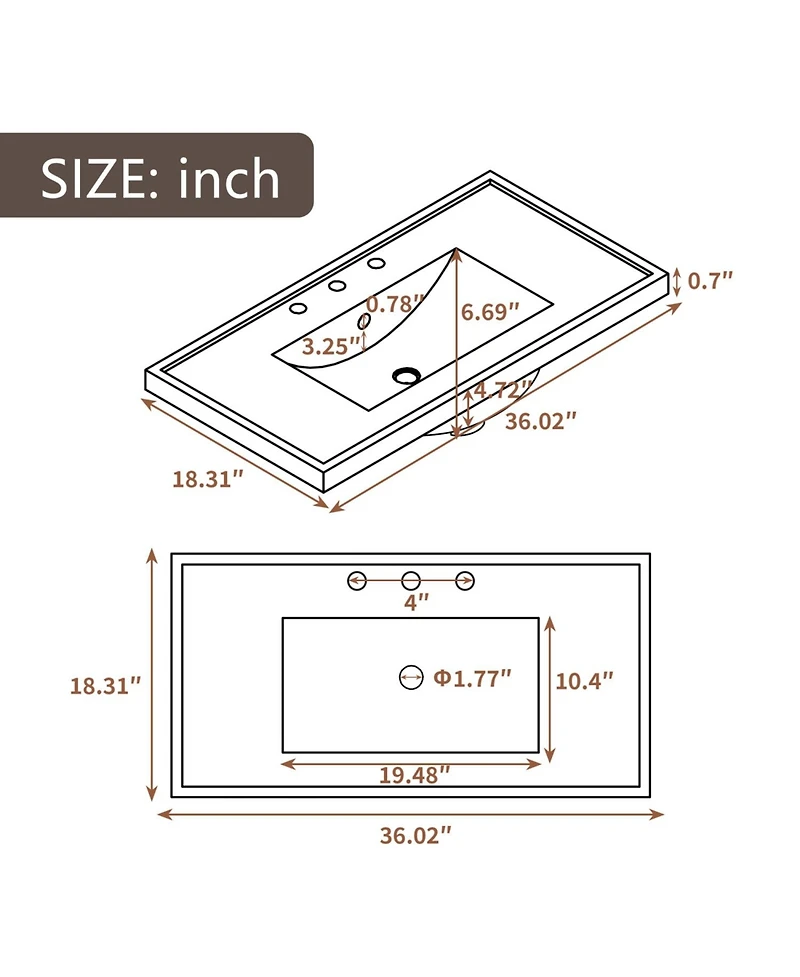 Streamdale Furniture 36" Bathroom Vanity with Sink Combo