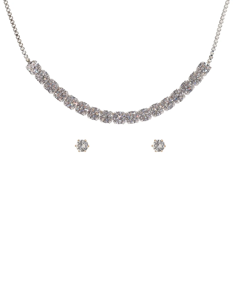 Giani Bernini Silver-Tone Cubic Zirconia Tennis Necklace and Stud Earrings Set