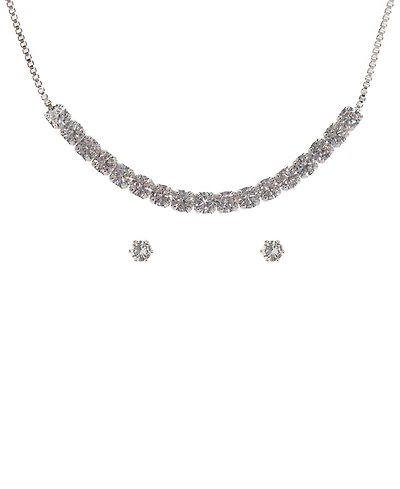 Giani Bernini Silver-Tone Cubic Zirconia Tennis Necklace and Stud Earrings Set