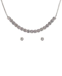 Giani Bernini Silver-Tone Cubic Zirconia Tennis Necklace and Stud Earrings Set