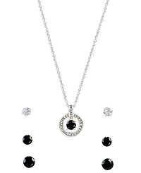 Giani Bernini Silver-Tone Cubic Zirconia Round Pendant Necklace and 3 of Pair Stud Earrings Set