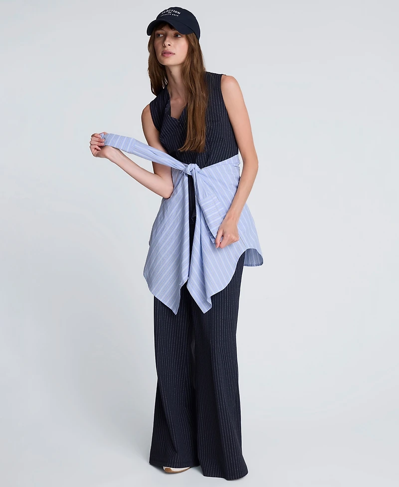 Kenneth Cole Women's Pinstripe V-Neck Peplum Top